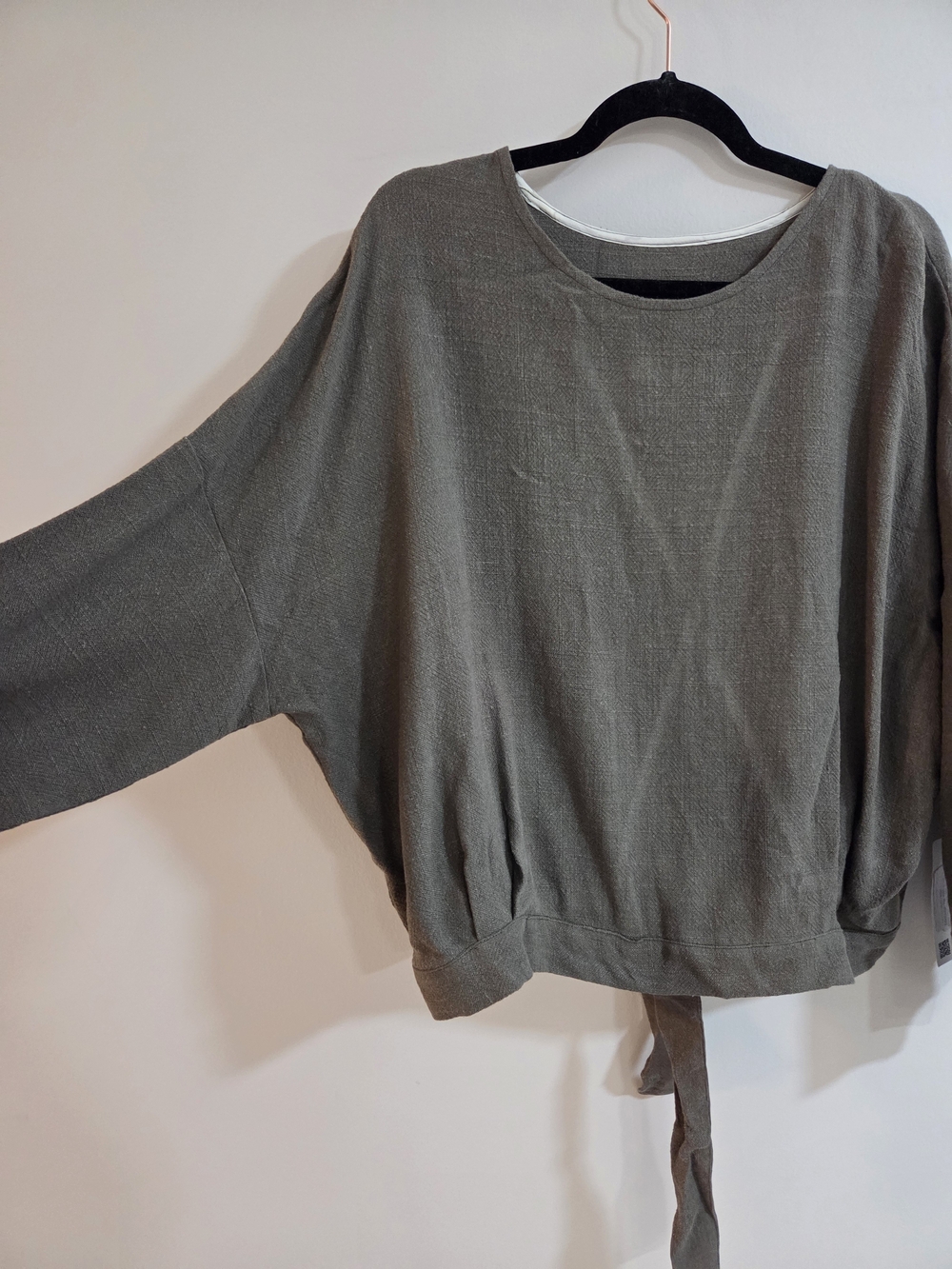 MAS - MADE IN MONTREAL Olive Tie Split-Back Women's Top
